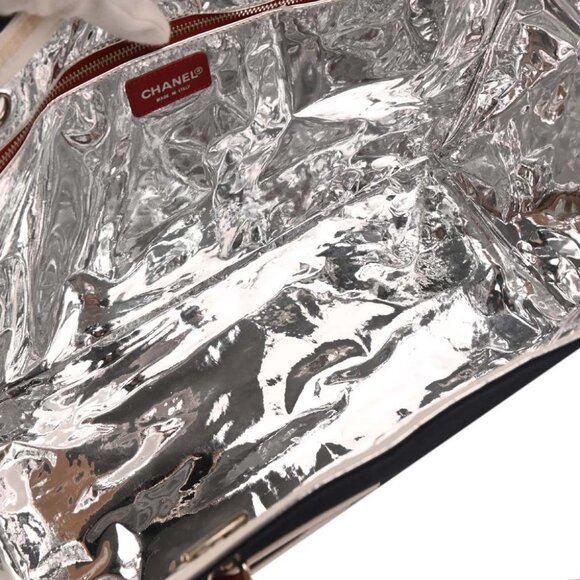 Chanel Navy Silver Canvas No.5 Choco Bar Tote Handbag - Picture 6 of 10